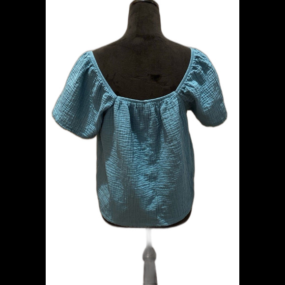 Joyspun Cropped Blouse Sz Large Top Dk Turquoise Off Shoulder Gathered Neckline - Picture 2 of 10